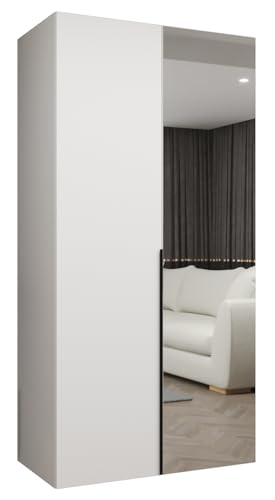 MEBLE KRYSPOL - Kleiderschrank mit Spiegel - Drehtürenschrank - Schrank 100 x 202 x 52 cm - Garderobenschrank Schlafzimmer, Flur, Jugendzimmer - Weiß, Griff Schwarz - Alicante 2 von MEBLE KRYSPOL