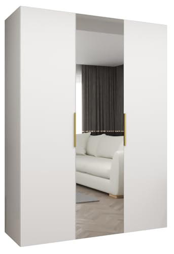 MEBLE KRYSPOL - Kleiderschrank mit Spiegel - Drehtürenschrank - Schrank 150x202x52cm - Garderobenschrank Schlafzimmer, Flur, Jugendzimmer - Farbe Weiß, Griff Gold - Marbella 2 150 MEBLE KRYSPOL - Kleiderschrank mit Spiegel - Drehtürenschrank - Schrank 150x202x52cm - Garderobenschrank Schlafzimmer, Flur, Jugendzimmer - Farbe Weiß, Griff Gold - Marbella 2 150 von MEBLE KRYSPOL