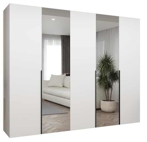 MEBLE KRYSPOL - Kleiderschrank mit Spiegel - Drehtürenschrank - Schrank 250 x 202 x 52 cm - Garderobenschrank Schlafzimmer, Flur, Jugendzimmer - Weiß, Griff Schwarz - Alicante 2 von MEBLE KRYSPOL
