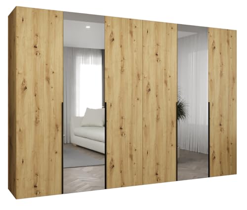 MEBLE KRYSPOL - Kleiderschrank mit Spiegel - Drehtürenschrank - Schrank 300 x 202 x 52 cm - Garderobenschrank Schlafzimmer, Flur, Jugendzimmer - Artisan Eiche, Griff Schwarz - Alicante 2 von MEBLE KRYSPOL