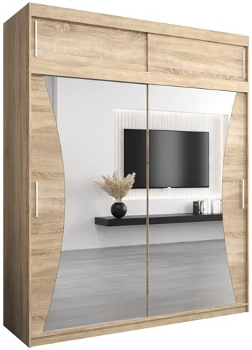 MEBLE KRYSPOL Kleiderschrank mit Spiegel Monaco - Garderobenschrank - Schrank Schlafzimmer - Mehrzweckschrank Zwei Schiebetüren - Regalen - Flur Möbel - Kleiderstange Schrank - Allzweckschrank MEBLE KRYSPOL Kleiderschrank mit Spiegel Monaco - Garderobenschrank - Schrank Schlafzimmer - Mehrzweckschrank Zwei Schiebetüren - Regalen - Flur Möbel - Kleiderstange Schrank - Allzweckschrank von MEBLE KRYSPOL