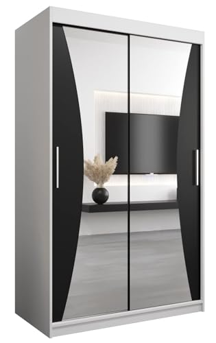 MEBLE KRYSPOL Kleiderschrank mit Spiegel Monaco - Garderobenschrank - Schrank Schlafzimmer - Mehrzweckschrank Zwei Schiebetüren - Regalen - Flur Möbel - Kleiderstange Schrank - Allzweckschrank von MEBLE KRYSPOL
