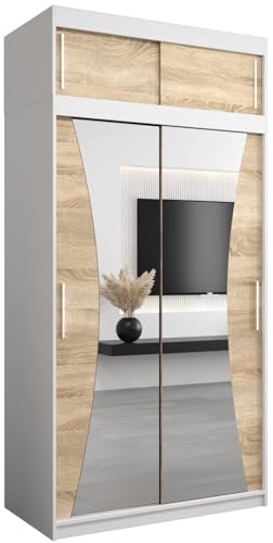 MEBLE KRYSPOL Kleiderschrank mit Spiegel Monaco - Garderobenschrank - Schrank Schlafzimmer - Mehrzweckschrank Zwei Schiebetüren - Regalen - Flur Möbel - Kleiderstange Schrank - Allzweckschrank MEBLE KRYSPOL Kleiderschrank mit Spiegel Monaco - Garderobenschrank - Schrank Schlafzimmer - Mehrzweckschrank Zwei Schiebetüren - Regalen - Flur Möbel - Kleiderstange Schrank - Allzweckschrank von MEBLE KRYSPOL