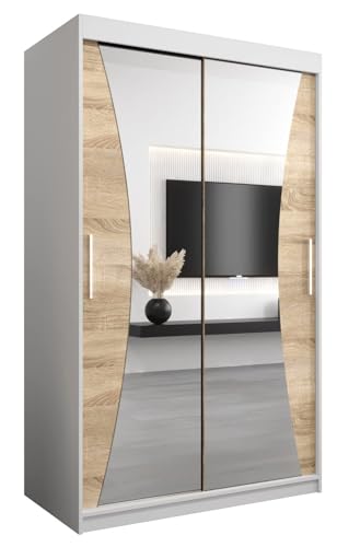 MEBLE KRYSPOL Kleiderschrank mit Spiegel Monaco - Garderobenschrank - Schrank Schlafzimmer - Mehrzweckschrank Zwei Schiebetüren - Regalen - Flur Möbel - Kleiderstange Schrank - Allzweckschrank von MEBLE KRYSPOL