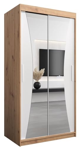MEBLE KRYSPOL Kleiderschrank mit Spiegel Monaco - Garderobenschrank - Schrank Schlafzimmer - Mehrzweckschrank Zwei Schiebetüren - Regalen - Flur Möbel - Kleiderstange Schrank - Allzweckschrank MEBLE KRYSPOL Kleiderschrank mit Spiegel Monaco - Garderobenschrank - Schrank Schlafzimmer - Mehrzweckschrank Zwei Schiebetüren - Regalen - Flur Möbel - Kleiderstange Schrank - Allzweckschrank von MEBLE KRYSPOL