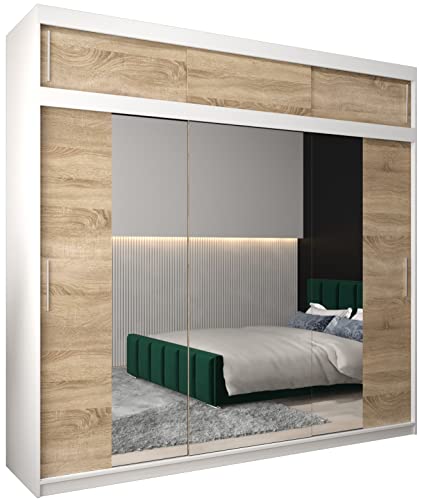 MEBLE KRYSPOL Kleiderschrank mit Spiegel Tokyo 2 - Garderobenschrank - Schrank Schlafzimmer - Mehrzweckschrank DREI Schiebetüren - Regalen - Flur Möbel - Kleiderstange Schrank - Allzweckschrank von MEBLE KRYSPOL