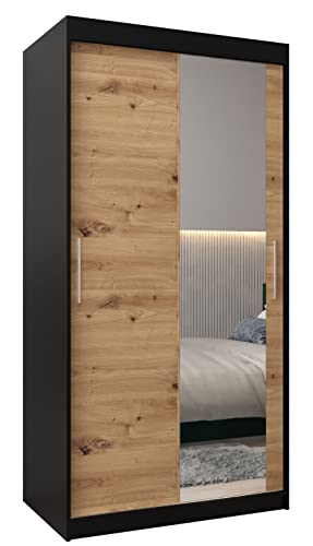 MEBLE KRYSPOL Kleiderschrank mit Spiegel Tokyo 2 - Garderobenschrank - Schrank Schlafzimmer - Mehrzweckschrank Zwei Schiebetüren - Regalen - Flur Möbel - Kleiderstange Schrank - Allzweckschrank von MEBLE KRYSPOL