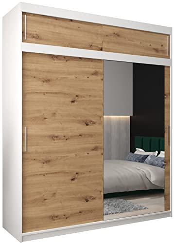 MEBLE KRYSPOL Kleiderschrank mit Spiegel Tokyo 2 - Garderobenschrank - Schrank Schlafzimmer - Mehrzweckschrank Zwei Schiebetüren - Regalen - Flur Möbel - Kleiderstange Schrank - Allzweckschrank MEBLE KRYSPOL Kleiderschrank mit Spiegel Tokyo 2 - Garderobenschrank - Schrank Schlafzimmer - Mehrzweckschrank Zwei Schiebetüren - Regalen - Flur Möbel - Kleiderstange Schrank - Allzweckschrank von MEBLE KRYSPOL