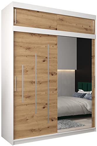 MEBLE KRYSPOL Kleiderschrank mit Spiegel York 2 - Garderobenschrank - Schrank Schlafzimmer - Mehrzweckschrank Zwei Schiebetüren - Regalen - Flur Möbel - Kleiderstange Schrank - Allzweckschrank MEBLE KRYSPOL Kleiderschrank mit Spiegel York 2 - Garderobenschrank - Schrank Schlafzimmer - Mehrzweckschrank Zwei Schiebetüren - Regalen - Flur Möbel - Kleiderstange Schrank - Allzweckschrank von MEBLE KRYSPOL