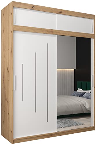 MEBLE KRYSPOL Kleiderschrank mit Spiegel York 2 - Garderobenschrank - Schrank Schlafzimmer - Mehrzweckschrank Zwei Schiebetüren - Regalen - Flur Möbel - Kleiderstange Schrank - Allzweckschrank MEBLE KRYSPOL Kleiderschrank mit Spiegel York 2 - Garderobenschrank - Schrank Schlafzimmer - Mehrzweckschrank Zwei Schiebetüren - Regalen - Flur Möbel - Kleiderstange Schrank - Allzweckschrank von MEBLE KRYSPOL