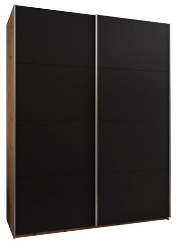 MEBLE KRYSPOL LUX 1 Schrank mit 2 Schiebetüren und geräuschlosem Schließen - Schiebesystem HETTICH Topline L - für Wohnzimmer, Schlafzimmer - 245,5x200x64cm - Artisan, Schwarz, Silber von MEBLE KRYSPOL