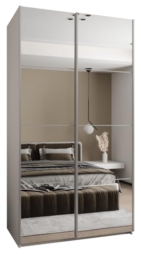 MEBLE KRYSPOL LUX 2 Schrank, 2 Schiebetüren mit Spiegel, geräuschlos schließend - System HETTICH Topline L - für Wohnzimmer, Schlafzimmer - 245,5x130x64cm - Weiß, Weiß, Silber von MEBLE KRYSPOL