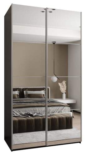 MEBLE KRYSPOL LUX 2 Schrank, 2 Schiebetüren mit Spiegel, geräuschlos schließend - System HETTICH Topline L - für Wohnzimmer, Schlafzimmer - 245,5x140x64cm - Schwarz, Weiß, Silber von MEBLE KRYSPOL