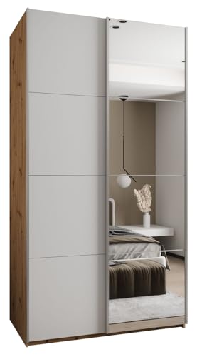 MEBLE KRYSPOL LUX 3 Eleganter 2-türiger Schwebetürenschrank mit Spiegel an der Tür - Leise schließend - HETTICH Topline L System - 245,5x140x64cm - Artisan, Weiß, Silber von MEBLE KRYSPOL