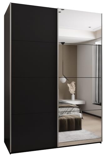 MEBLE KRYSPOL LUX 3 Eleganter 2-türiger Schwebetürenschrank mit Spiegel an der Tür - Leise schließend - HETTICH Topline L System - 245,5x180x64cm - Schwarz, Schwarz, Silber von MEBLE KRYSPOL