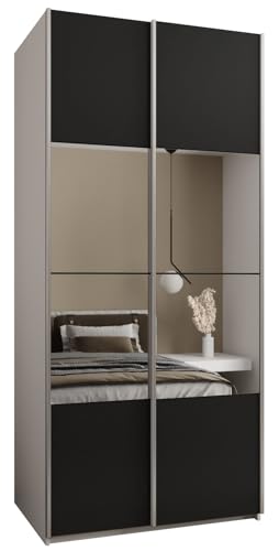 MEBLE KRYSPOL LUX 4 Schrank mit 2 Schiebetüren mit elegantem Spiegel in der Mitte der Front - Geräuschloses Schließen - System HETTICH Topline L - 245,5x100x64cm - Weiß, Schwarz, Silber von MEBLE KRYSPOL