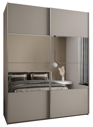 MEBLE KRYSPOL LUX 4 Schrank mit 2 Schiebetüren mit elegantem Spiegel in der Mitte der Front - Geräuschloses Schließen - System HETTICH Topline L - 245,5x200x64cm - Kaschmir, Kaschmir, Silber von MEBLE KRYSPOL