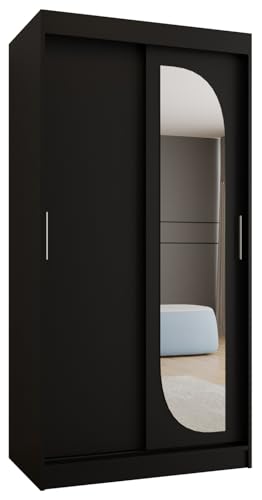 MEBLE KRYSPOL Lucy 100 Schlafzimmerschrank mit Zwei Schiebetüren – moderner Aufbewahrungsschrank mit Kleiderstange und Regalen – 100x200x62cm - Mattschwarz von MEBLE KRYSPOL