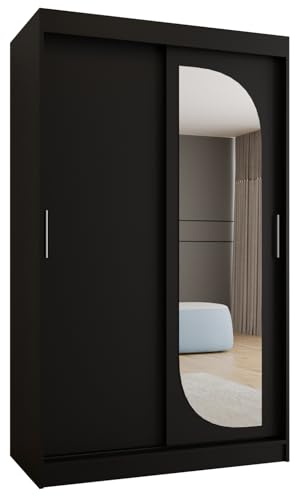 MEBLE KRYSPOL Lucy 120 Kleiderschrank mit Zwei Schiebetüren für Schlafzimmer – moderner Aufbewahrungsschrank mit Kleiderstange und Regalen – 120x200x62cm - Mattschwarz von MEBLE KRYSPOL