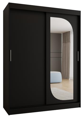 MEBLE KRYSPOL Lucy 150 Kleiderschrank mit Zwei Schiebetüren für Schlafzimmer – moderner Aufbewahrungsschrank mit Kleiderstange und Regalen – 150x200x62cm - Mattschwarz von MEBLE KRYSPOL