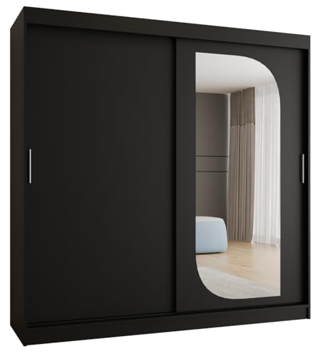 MEBLE KRYSPOL Lucy 200 Kleiderschrank mit Zwei Schiebetüren für Schlafzimmer – moderner Aufbewahrungsschrank mit Kleiderstange und Regalen – 200x200x62cm - Mattschwarz von MEBLE KRYSPOL