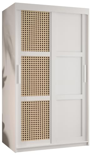 MEBLE KRYSPOL PLECIONKA WIEDEŃSKA Zweitüriger Schrank mit Schiebetüren, Stangen und Regalen - Aufbewahrungsschrank für Wohnzimmer - 200x100x62cm - Weiß, Weiß, Silber von MEBLE KRYSPOL