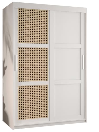 MEBLE KRYSPOL PLECIONKA WIEDEŃSKA Zweitüriger Schrank mit Schiebetüren, Stangen und Regalen - Aufbewahrungsschrank für Wohnzimmer - 200x120x62cm - Weiß, Weiß, Silber von MEBLE KRYSPOL
