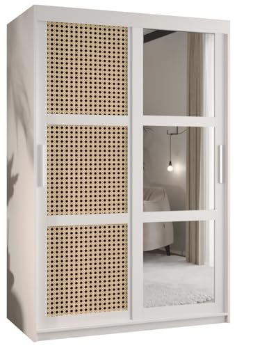 MEBLE KRYSPOL PLECIONKA WIEDEŃSKA Zweitüriger Schrank mit Schiebetüren mit Spiegel, Stangen und Regalen - Aufbewahrungsschrank für Wohnzimmer - 200x120x62cm - Weiß, Weiß, Silber von MEBLE KRYSPOL