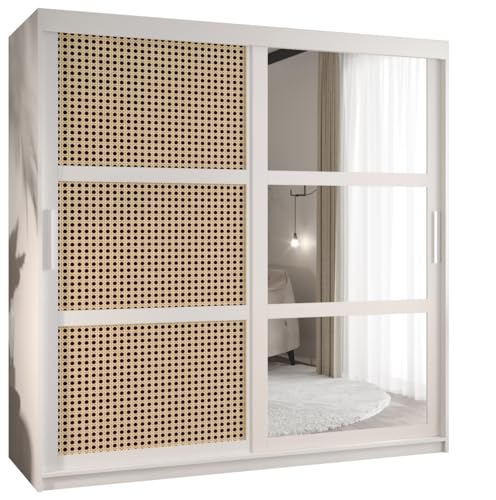 MEBLE KRYSPOL PLECIONKA WIEDEŃSKA Zweitüriger Schrank mit Schiebetüren mit Spiegel, Stangen und Regalen - Aufbewahrungsschrank für Wohnzimmer - 200x180x62cm - Weiß, Weiß, Silber von MEBLE KRYSPOL
