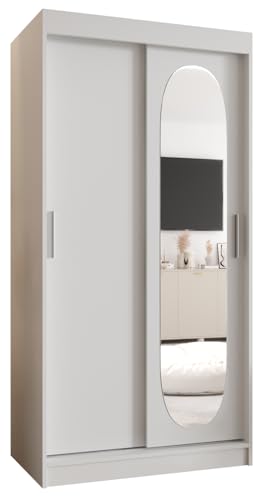 MEBLE KRYSPOL ROYAL 100 Schlafzimmerschrank mit Zwei Schiebetüren – moderner Aufbewahrungsschrank mit Kleiderstange und Regalen – 100x200x62cm - Mattweiß von MEBLE KRYSPOL