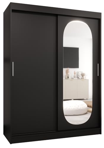 MEBLE KRYSPOL ROYAL 150 Kleiderschrank mit Zwei Schiebetüren für Schlafzimmer – moderner Aufbewahrungsschrank mit Kleiderstange und Regalen – 150x200x62cm - Mattschwarz von MEBLE KRYSPOL