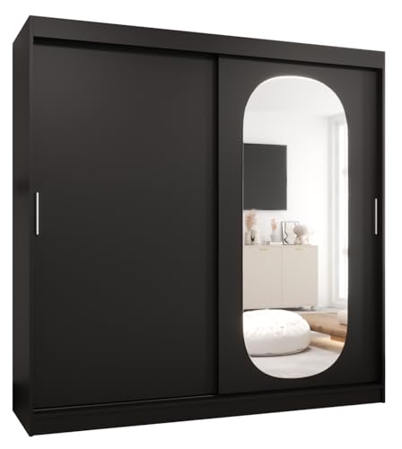 MEBLE KRYSPOL ROYAL 200 Kleiderschrank mit Zwei Schiebetüren für Schlafzimmer – moderner Aufbewahrungsschrank mit Kleiderstange und Regalen – 200x200x62cm - Mattschwarz von MEBLE KRYSPOL