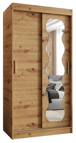 MEBLE KRYSPOL SPOTI 100 Schlafzimmerschrank mit Zwei Schiebetüren – moderner Aufbewahrungsschrank mit Kleiderstange und Regalen – 100x200x62cm - Artisan von MEBLE KRYSPOL