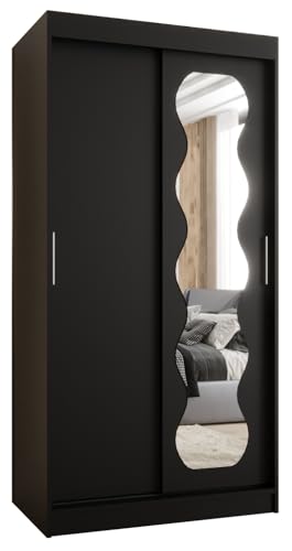MEBLE KRYSPOL SPOTI 100 Schlafzimmerschrank mit Zwei Schiebetüren – moderner Aufbewahrungsschrank mit Kleiderstange und Regalen – 100x200x62cm - Mattschwarz von MEBLE KRYSPOL