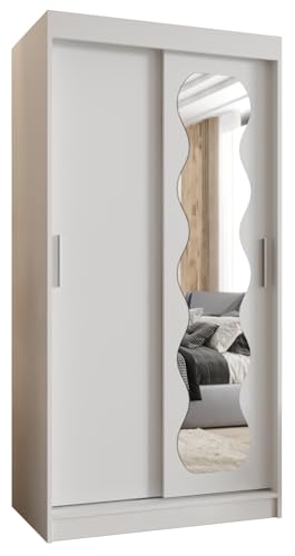 MEBLE KRYSPOL SPOTI 100 Schlafzimmerschrank mit Zwei Schiebetüren – moderner Aufbewahrungsschrank mit Kleiderstange und Regalen – 100x200x62cm - Mattweiß von MEBLE KRYSPOL