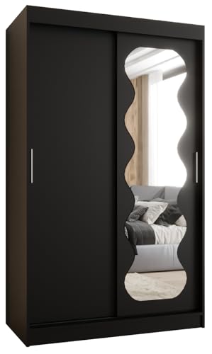 MEBLE KRYSPOL SPOTI 120 Kleiderschrank mit Zwei Schiebetüren für Schlafzimmer – moderner Aufbewahrungsschrank mit Kleiderstange und Regalen – 120x200x62cm - Mattschwarz von MEBLE KRYSPOL
