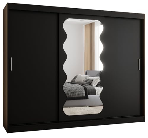 MEBLE KRYSPOL SPOTI 250 Kleiderschrank mit DREI Schiebetüren für Schlafzimmer – moderner Aufbewahrungsschrank mit Kleiderstange und Regalen – 250x200x62cm - Mattschwarz von MEBLE KRYSPOL