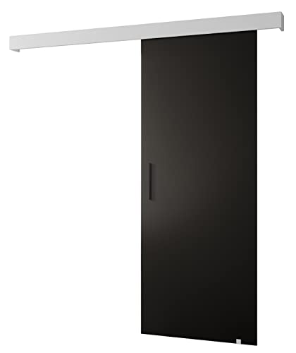 MEBLE KRYSPOL Salwador 1 Schiebetürsystem mit Schienenabdeckung - Wandschiebetüren für Innenräume - Loftartige Einbautüren - Solide Konstruktion - 90 x 204 cm - Schwarz von MEBLE KRYSPOL