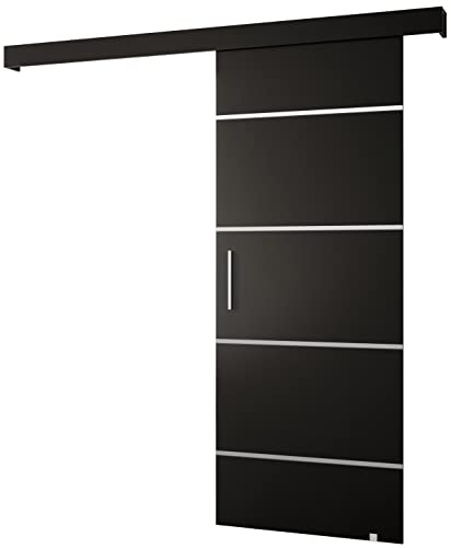 MEBLE KRYSPOL Salwador 4 Schiebetürsystem mit Schienenabdeckung - Zierstreifen - Wandschiebetüren für Innenräume - Loftartige Einbautüren - Solide Konstruktion - 90 x 204 cm - Schwarz von MEBLE KRYSPOL