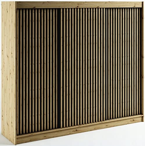 MEBLE KRYSPOL Schwebetürenschrank LAMELO 1 mit Zierstreifen, Kleiderschrank mit 2 Kleiderstange, Modern Design (250 cm) von MEBLE KRYSPOL