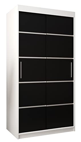 MEBLE KRYSPOL Schwebetürenschrank Verona 1 100 cm Kleiderschrank mit Kleiderstange und Einlegeboden Schlafzimmer- Wohnzimmerschrank Schiebetüren Modern Design (Schubladen: 0, Weiß + Schwarz) von MEBLE KRYSPOL