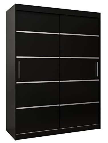 MEBLE KRYSPOL Schwebetürenschrank Verona 1 150 cm Kleiderschrank mit Kleiderstange und Einlegeboden Schlafzimmer- Wohnzimmerschrank Schiebetüren Modern Design (Schubladen: 0, Schwarz) von MEBLE KRYSPOL