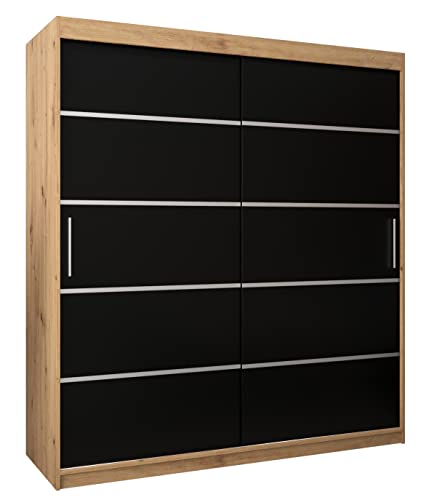 MEBLE KRYSPOL Schwebetürenschrank Verona 1 180 cm Kleiderschrank mit Kleiderstange und Einlegeboden Schlafzimmer- Wohnzimmerschrank Schiebetüren Modern Design (Schubladen: 0, Artisan Eiche + Schwarz) von MEBLE KRYSPOL