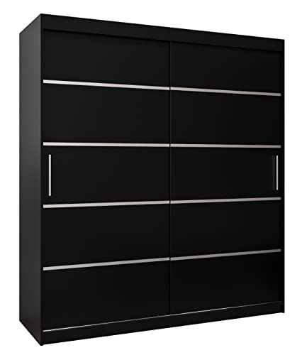 MEBLE KRYSPOL Schwebetürenschrank Verona 1 180 cm Kleiderschrank mit Kleiderstange und Einlegeboden Schlafzimmer- Wohnzimmerschrank Schiebetüren Modern Design (Schubladen: 0, Schwarz) von MEBLE KRYSPOL