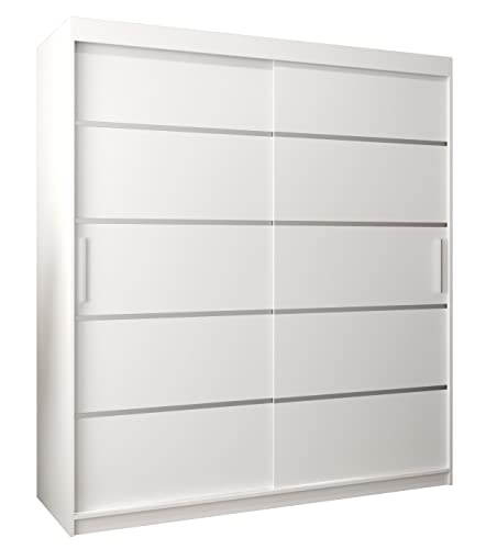 MEBLE KRYSPOL Schwebetürenschrank Verona 1 180 cm Kleiderschrank mit Kleiderstange und Einlegeboden Schlafzimmer- Wohnzimmerschrank Schiebetüren Modern Design (Schubladen: 0, Weiß) von MEBLE KRYSPOL