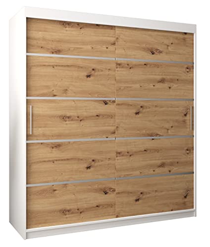 MEBLE KRYSPOL Schwebetürenschrank Verona 1 180 cm Kleiderschrank mit Kleiderstange und Einlegeboden Schlafzimmer- Wohnzimmerschrank Schiebetüren Modern Design (Schubladen: 0, Weiß + Artisan Eiche) von MEBLE KRYSPOL