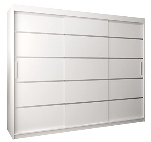 MEBLE KRYSPOL Schwebetürenschrank Verona 1 250 cm Kleiderschrank mit Kleiderstange und Einlegeboden Schlafzimmer- Wohnzimmerschrank Schiebetüren Modern Design (Schubladen: 0, Weiß) von MEBLE KRYSPOL