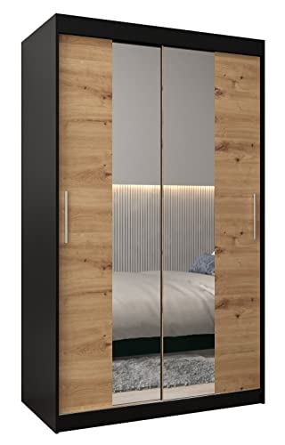 Kleiderschrank mit Spiegel Tokyo 1 - Garderobenschrank - Schrank Schlafzimmer - Mehrzweckschrank zwei Schiebetüren - Regalen - Flur Möbel - Kleiderstange Schrank - Allzweckschrank von MEBLE KRYSPOL