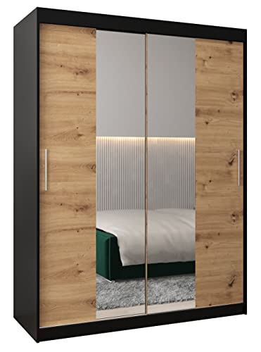 MEBLE KRYSPOL Kleiderschrank mit Spiegel Tokyo 1 - Garderobenschrank - Schrank Schlafzimmer - Mehrzweckschrank Zwei Schiebetüren - Regalen - Flur Möbel - Kleiderstange Schrank - Allzweckschrank von MEBLE KRYSPOL
