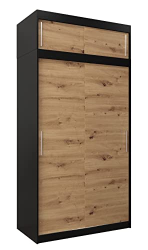 MEBLE KRYSPOL Tokyo 120 Kleiderschrank mit Zwei Schiebetüren für Schlafzimmer – moderner Aufbewahrungsschrank mit Kleiderstange und Regalen – 120x240x62cm - Mattschwarz + Artisan mit Verlängerung MEBLE KRYSPOL Tokyo 120 Kleiderschrank mit Zwei Schiebetüren für Schlafzimmer – moderner Aufbewahrungsschrank mit Kleiderstange und Regalen – 120x240x62cm - Mattschwarz + Artisan mit Verlängerung von MEBLE KRYSPOL